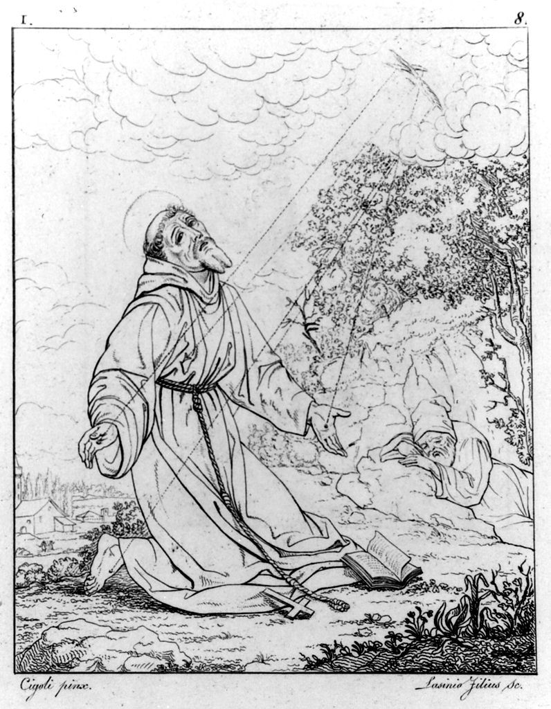San Francesco d'Assisi riceve le stimmate (stampa, elemento d'insieme) di Lasinio Giovanni Paolo, Gozzini Vincenzo, Cardi Ludovico detto Cigoli (sec. XIX)