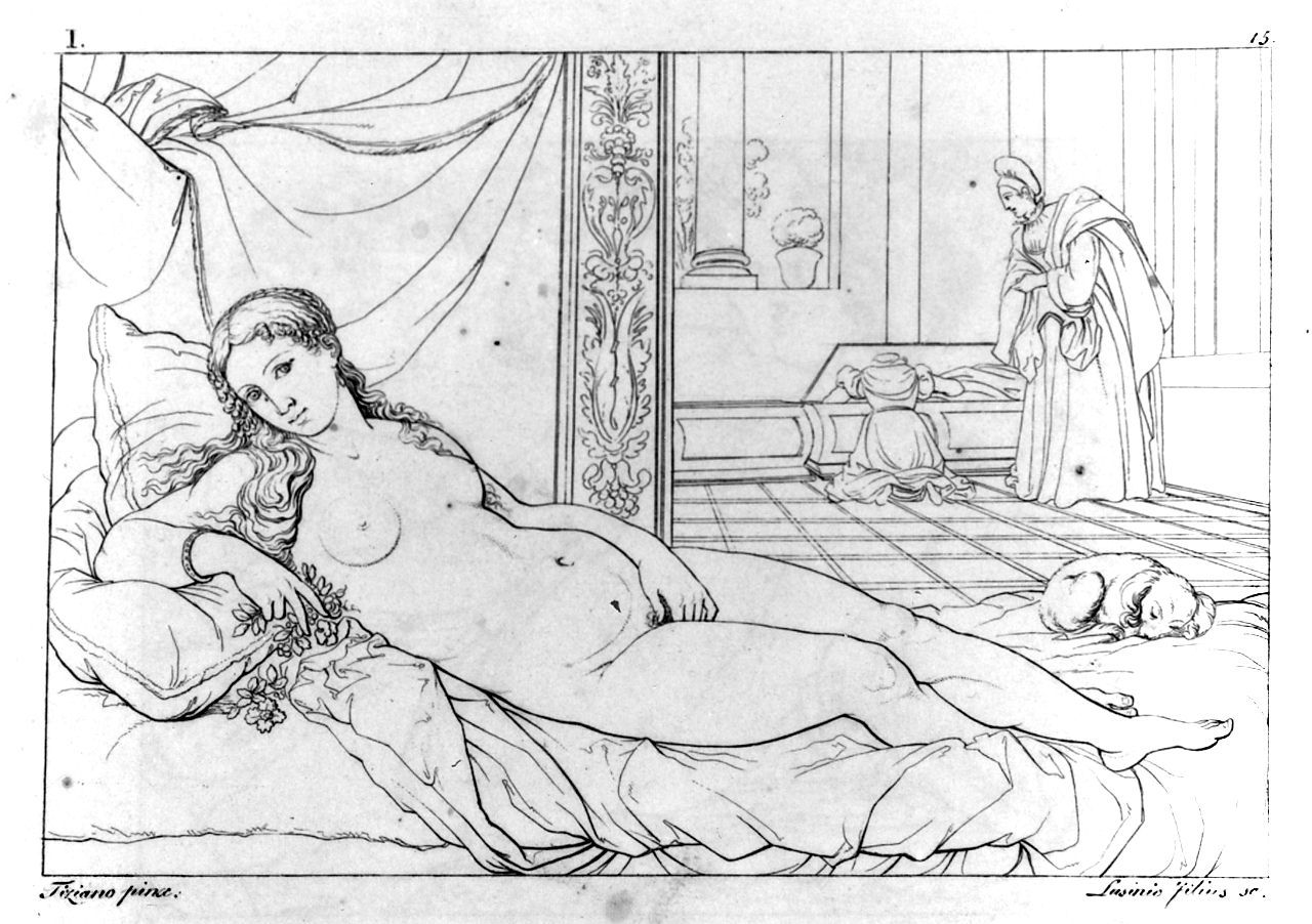Venere d' Urbino, Venere giacente (stampa, elemento d'insieme) di Lasinio Giovanni Paolo, Gozzini Vincenzo, Vecellio Tiziano (sec. XIX)