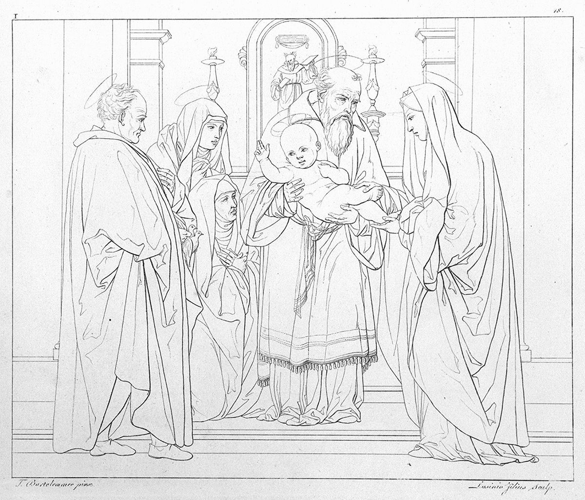 presentazione di Gesù al tempio (stampa, elemento d'insieme) di Lasinio Giovanni Paolo, Gozzini Vincenzo, Bartolomeo di Paolo del Fattorino detto fra' Bartolomeo (sec. XIX)