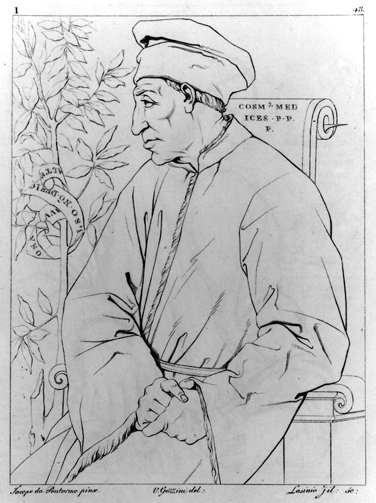 ritratto di Cosimo de' Medici detto il Vecchio (stampa, elemento d'insieme) di Lasinio Giovanni Paolo, Gozzini Vincenzo, Carucci Iacopo detto Pontormo (sec. XIX)