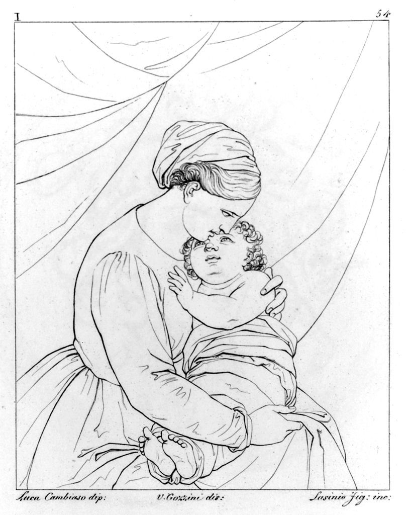 Madonna con Bambino (stampa, elemento d'insieme) di Lasinio Giovanni Paolo, Gozzini Vincenzo, Cambiaso Luca (sec. XIX)