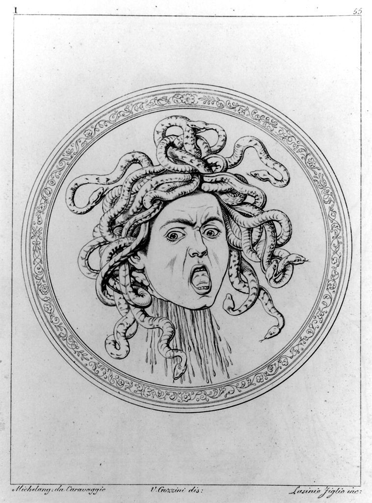 testa di Medusa (stampa, elemento d'insieme) di Lasinio Giovanni Paolo, Gozzini Vincenzo, Merisi Michelangelo detto Caravaggio (sec. XIX)