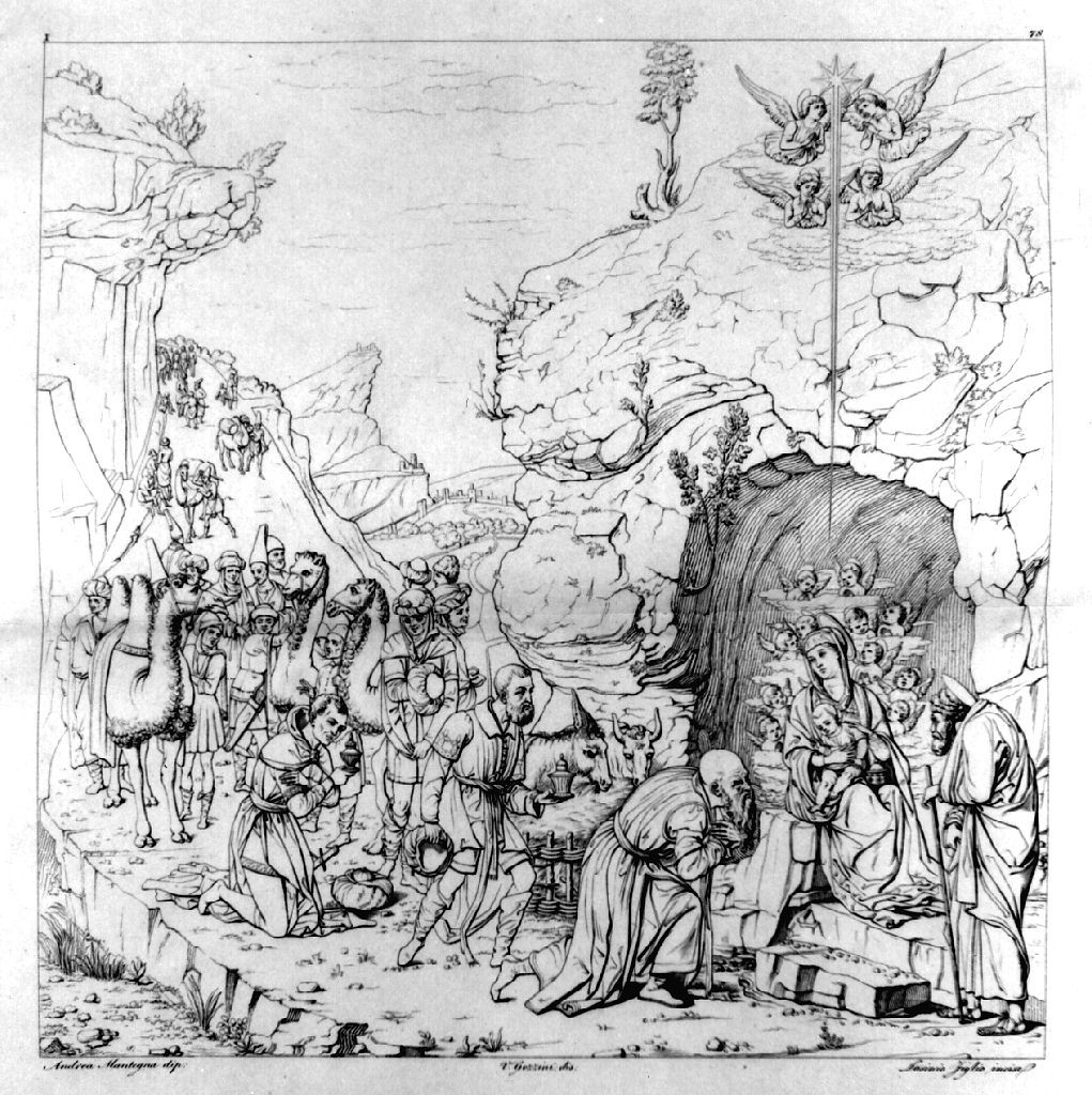 adorazione dei Re Magi (stampa, elemento d'insieme) di Lasinio Giovanni Paolo, Gozzini Vincenzo, Mantegna Andrea (sec. XIX)
