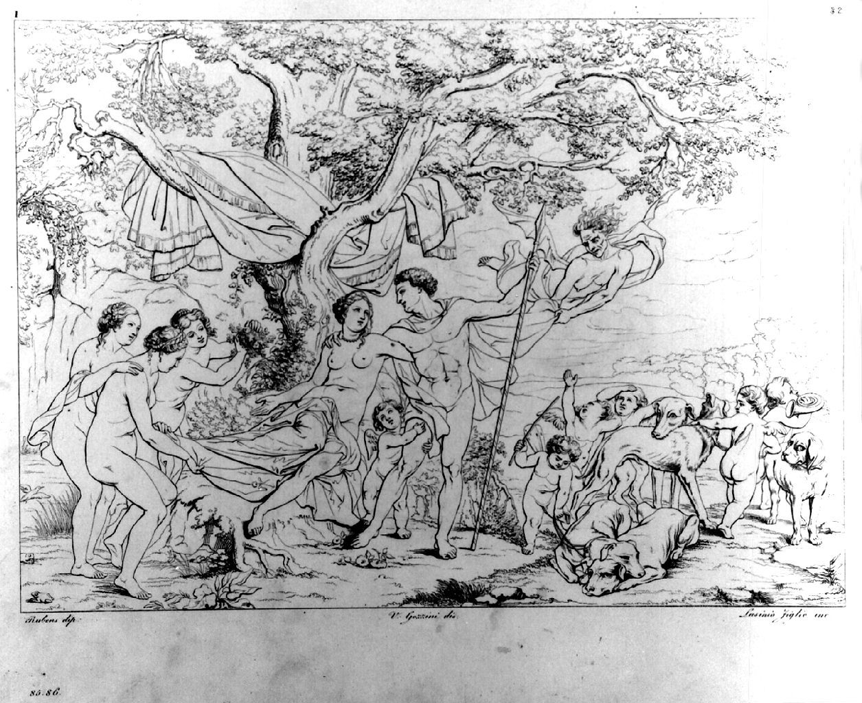 Venere e Adone sul monte Ida (stampa, elemento d'insieme) di Lasinio Giovanni Paolo, Gozzini Vincenzo (sec. XIX)