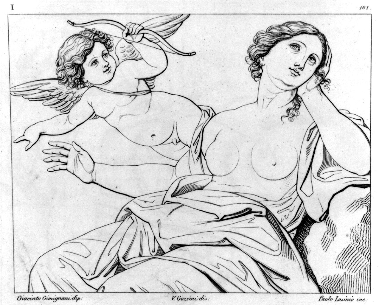 Arianna con Cupido (stampa, elemento d'insieme) di Lasinio Giovanni Paolo, Gozzini Vincenzo, Gimignani Giacinto (sec. XIX)