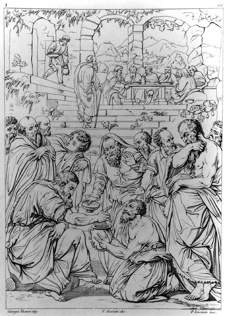 miracolo di Eliseo (stampa, elemento d'insieme) di Lasinio Giovanni Paolo, Gozzini Vincenzo, Vasari Giorgio (sec. XIX)