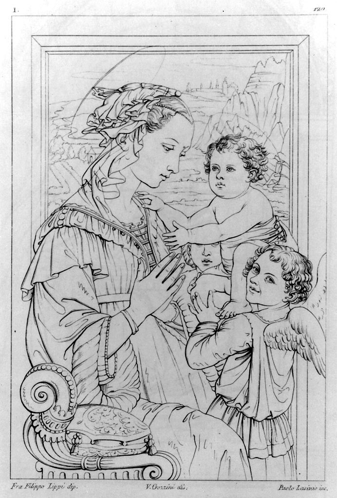 Madonna con Bambino e angeli (stampa, elemento d'insieme) di Lasinio Giovanni Paolo, Gozzini Vincenzo, Lippi Filippo (sec. XIX)
