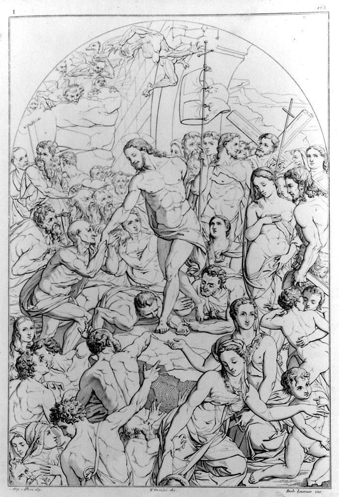 discesa di Cristo al limbo (stampa, elemento d'insieme) di Lasinio Giovanni Paolo, Gozzini Vincenzo, Agnolo di Cosimo detto Bronzino (sec. XIX)