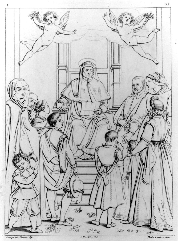 Sant'Ivo protettore delle vedove e degli orfani (stampa, elemento d'insieme) di Lasinio Giovanni Paolo, Gozzini Vincenzo, Chimenti Jacopo detto Empoli (sec. XIX)
