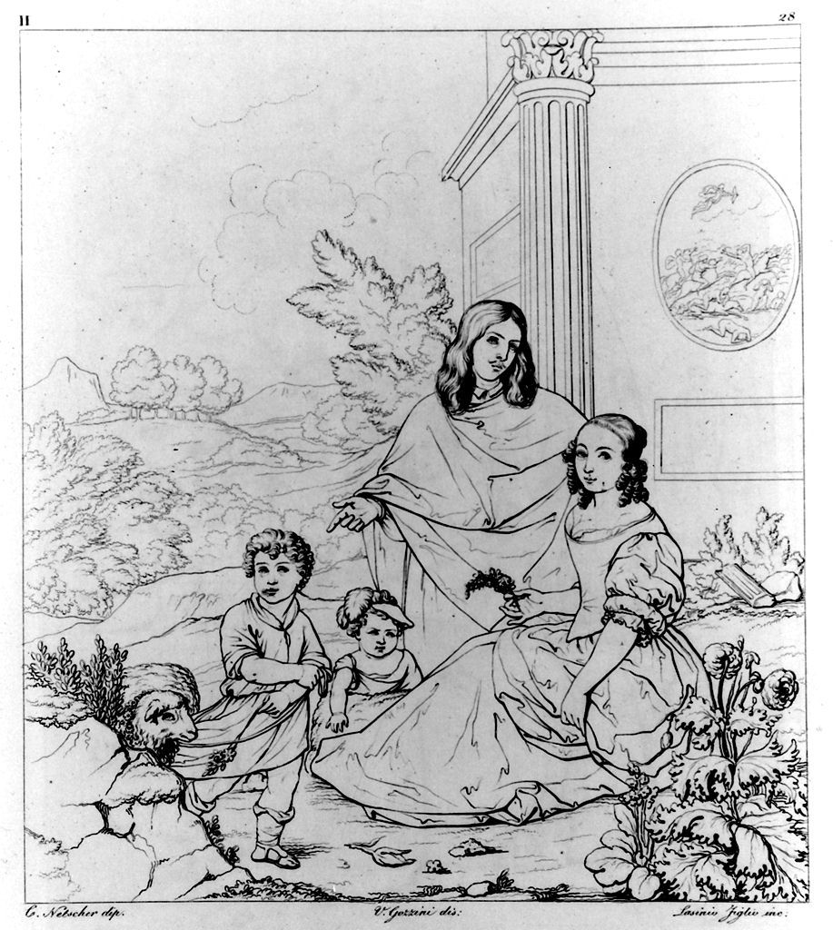ritratto di Caspar Netscher e della sua famiglia (stampa, elemento d'insieme) di Lasinio Giovanni Paolo, Gozzini Vincenzo, Netscher Caspar (sec. XIX)