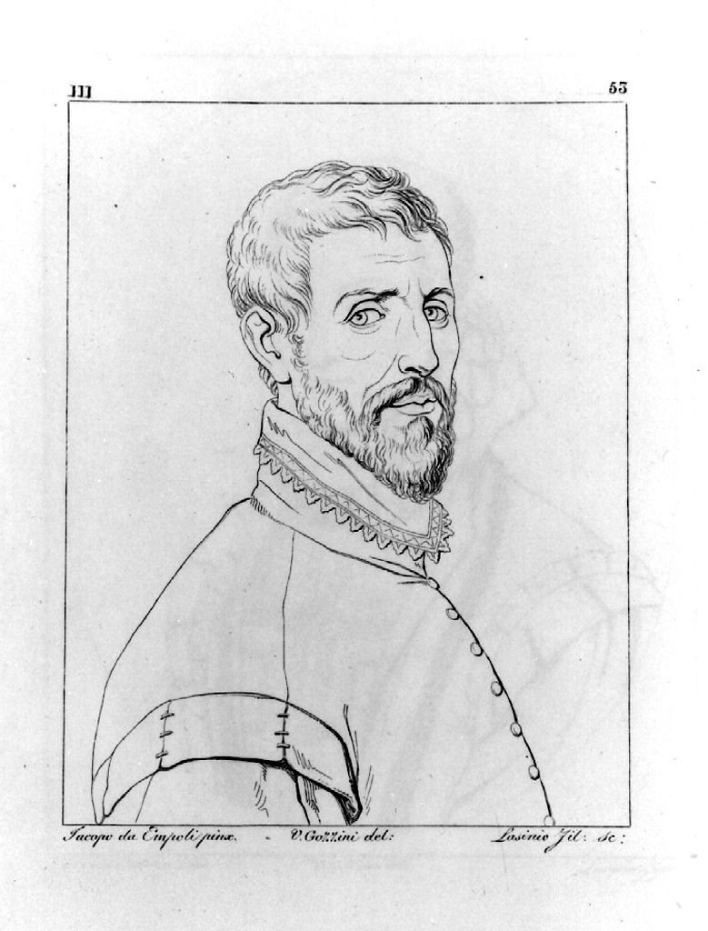 autoritratto di Jacopo Chimenti detto l'Empoli (stampa, elemento d'insieme) di Lasinio Giovanni Paolo, Gozzini Vincenzo, Chimenti Jacopo detto Empoli (sec. XIX)