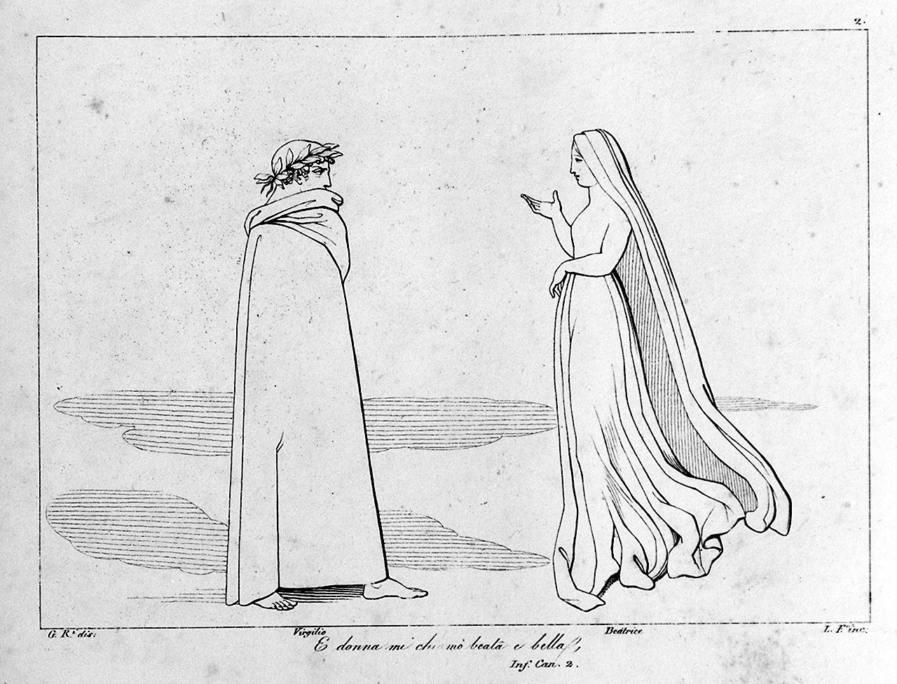 incontro di Beatrice e Virgilio nel limbo (stampa, elemento d'insieme) di Lasinio Giovanni Paolo, Rossi Giuseppe, Flaxman John (sec. XVIII, sec. XIX)