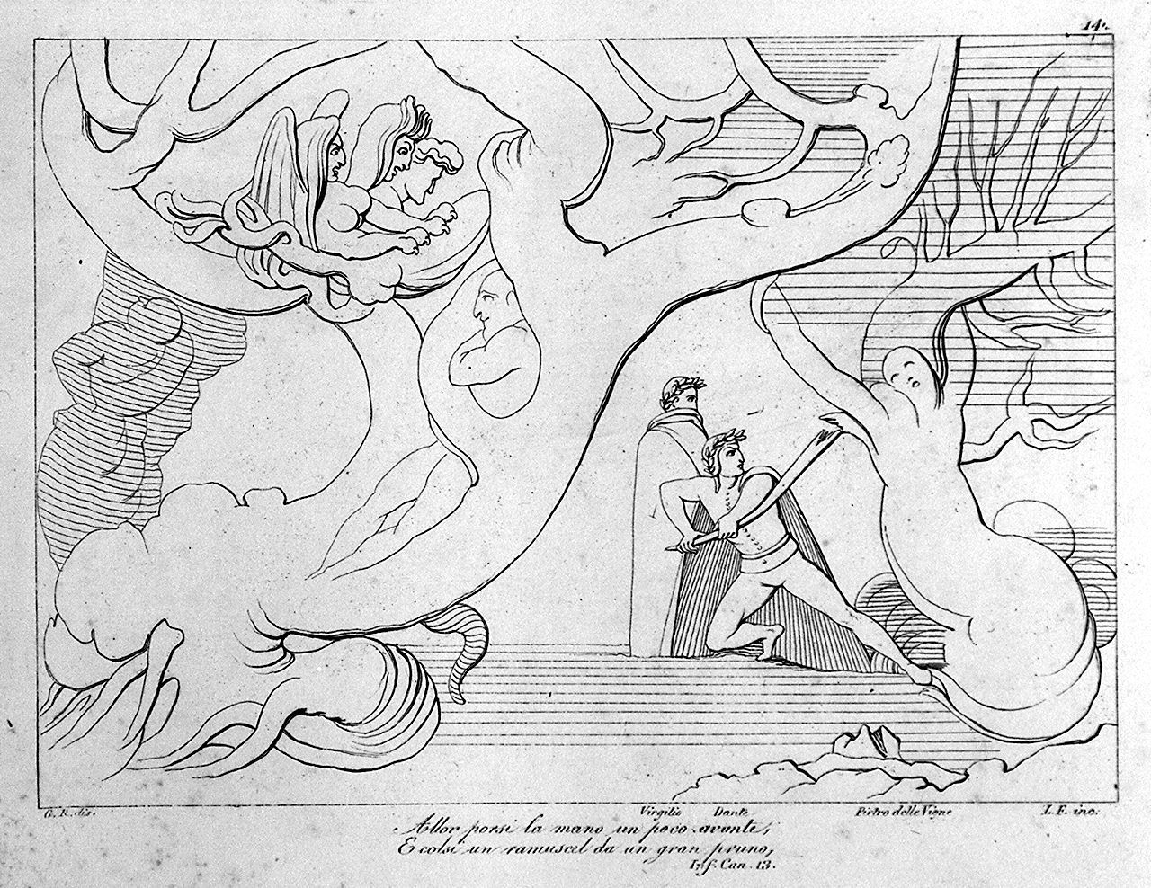 selva dei suicidi (stampa, elemento d'insieme) di Lasinio Giovanni Paolo, Rossi Giuseppe, Flaxman John (sec. XVIII, sec. XIX)