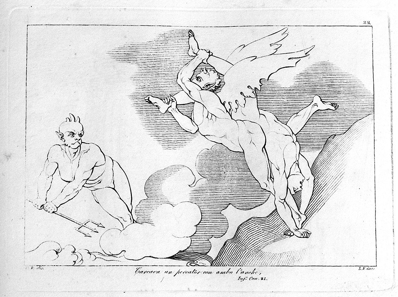 punizione dei barattieri nell'inferno (stampa, elemento d'insieme) di Lasinio Giovanni Paolo, Rossi Giuseppe, Flaxman John (sec. XIX, sec. XIX)