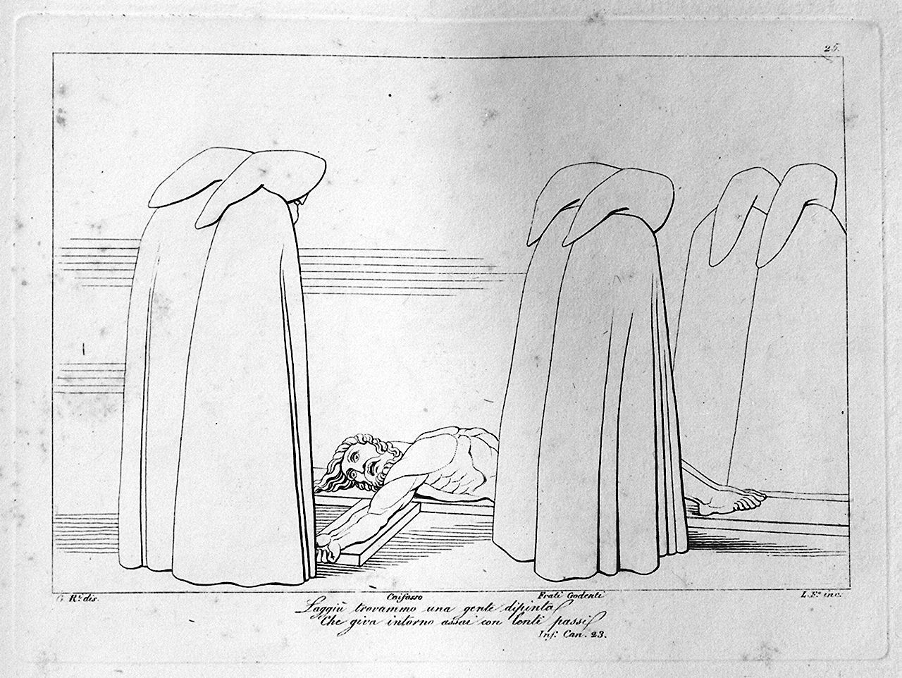 Caifasso e i frati gaudenti (stampa, elemento d'insieme) di Lasinio Giovanni Paolo, Rossi Giuseppe, Flaxman John (sec. XVIII, sec. XIX)
