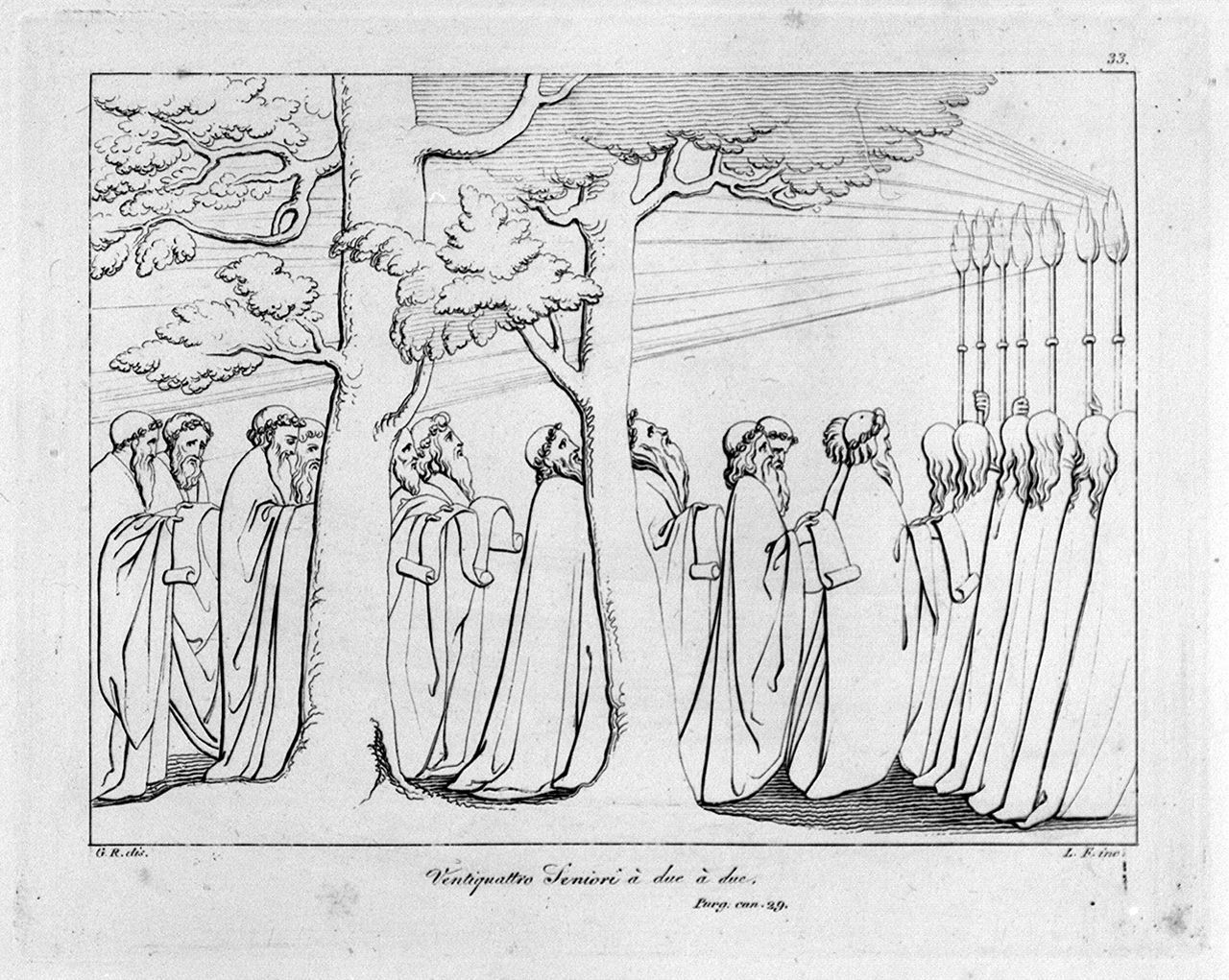processione mistica nel Purgatorio (stampa, elemento d'insieme) di Lasinio Giovanni Paolo, Rossi Giuseppe, Flaxman John (sec. XVIII, sec. XIX)
