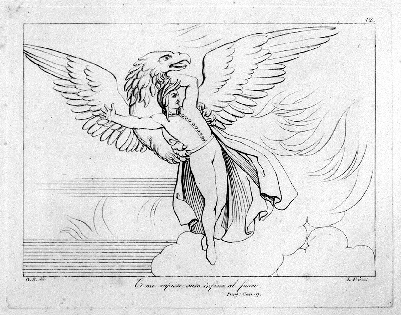 Dante sogna di essere ghermito da un'aquila (stampa, elemento d'insieme) di Lasinio Giovanni Paolo, Rossi Giuseppe, Flaxman John (sec. XVIII)