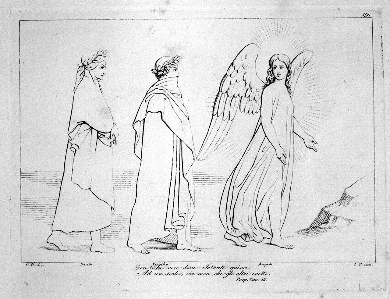 angelo della misericordia appare a Dante e Virgilio (stampa, elemento d'insieme) di Lasinio Giovanni Paolo, Rossi Giuseppe, Flaxman John (sec. XVIII, sec. XIX)