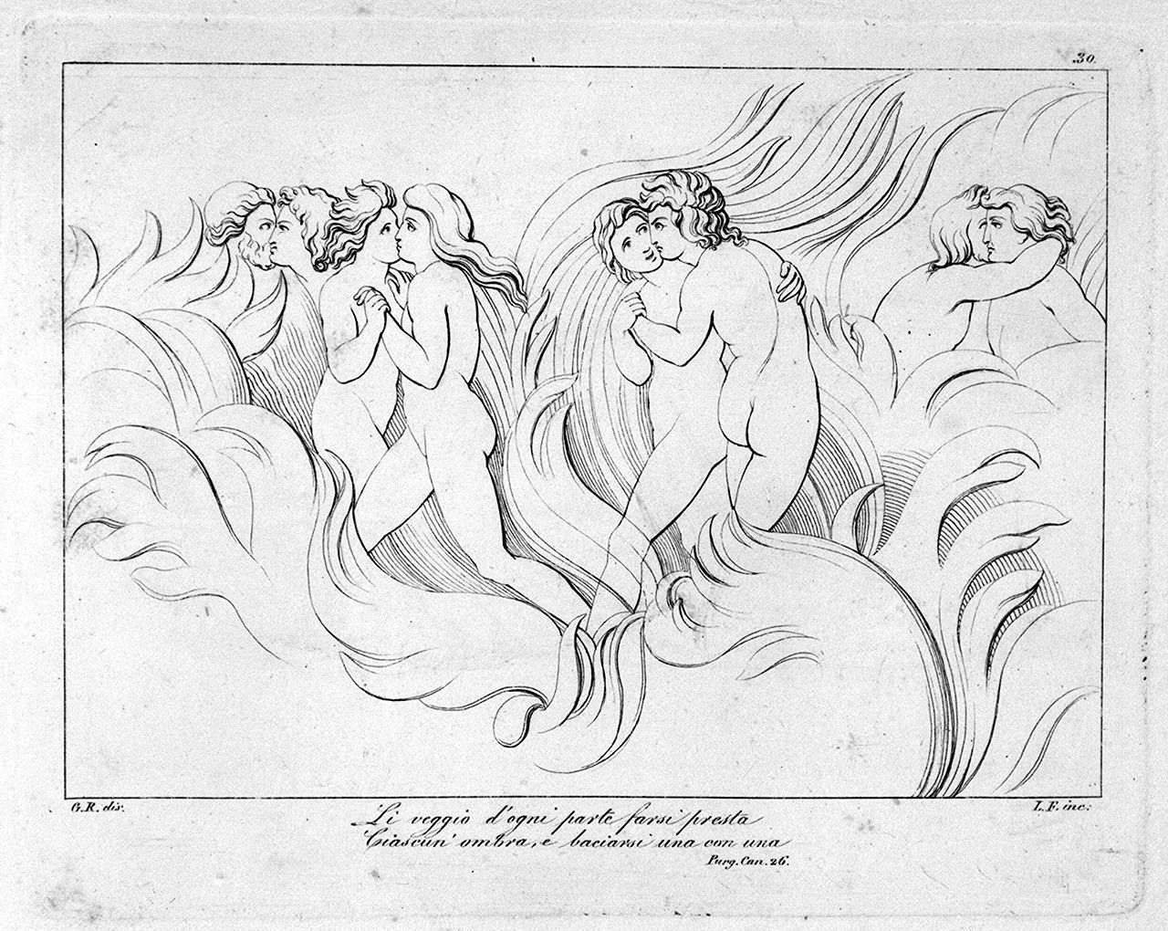 punizione dei lussuriosi nel purgatorio (stampa, elemento d'insieme) di Lasinio Giovanni Paolo, Rossi Giuseppe, Flaxman John (sec. XVIII, sec. XIX)