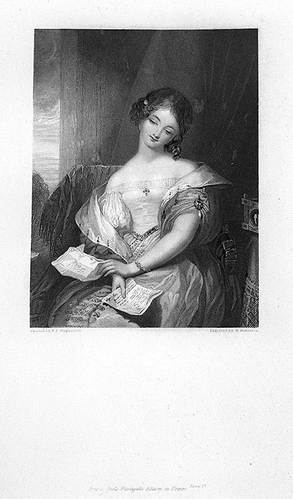 ritratto di donna con lettere (stampa, elemento d'insieme) di Robinson John Henry, Stephanoff Francis Philip (sec. XIX)