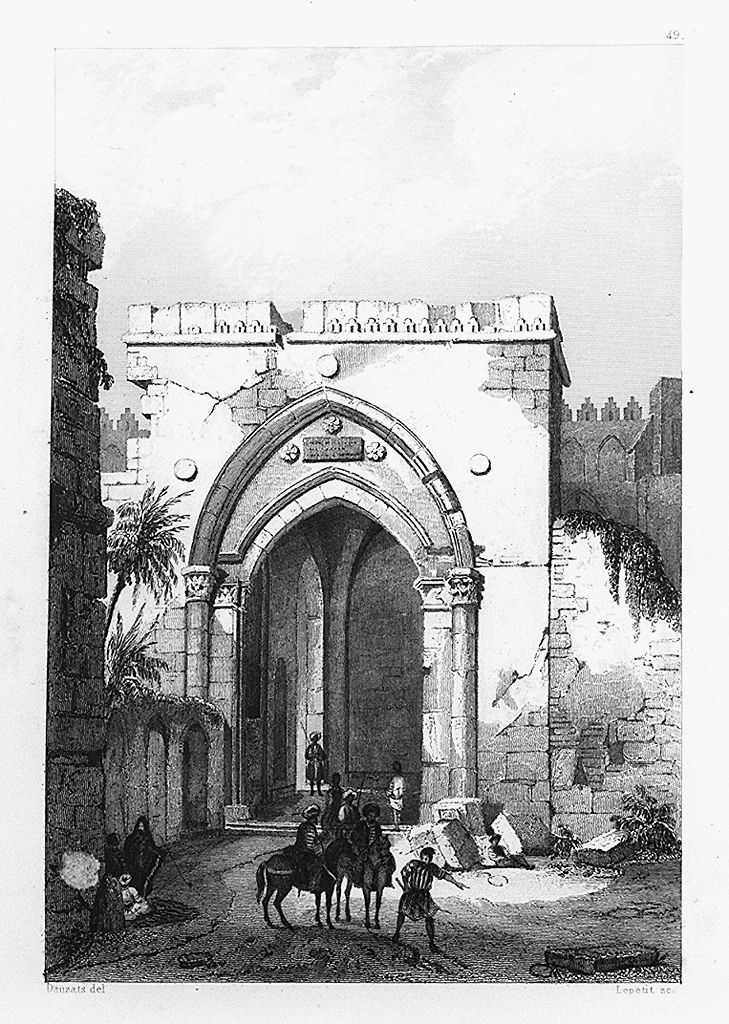 veduta della porta di Damasco a Gerusalemme (stampa smarginata, elemento d'insieme) di Lepetit A (sec. XIX)