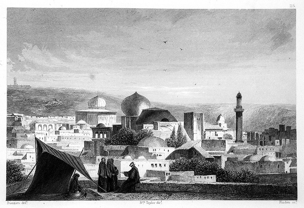 veduta di Gerusalemme dal terrazzo del convento del Santo Sepolcro (stampa smarginata, elemento d'insieme) di Finden William (sec. XIX)