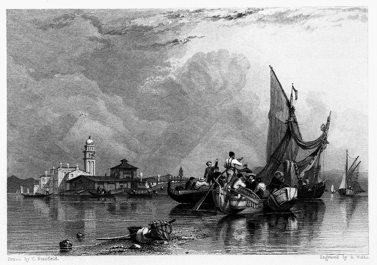 veduta dell'isola di Murano (stampa, elemento d'insieme) di Wallis Robert (sec. XIX)