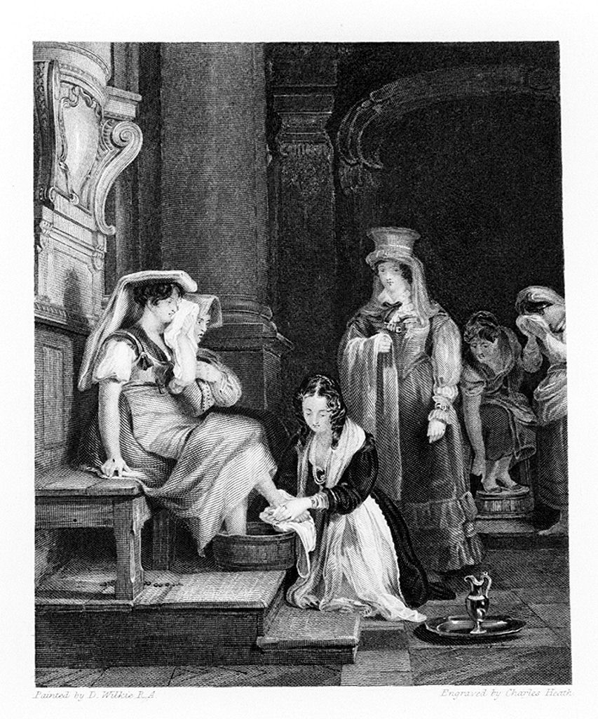 principessa Doria Panfili lava i piedi ad una popolana (stampa, elemento d'insieme) di Heath Charles il Vecchio (sec. XIX)