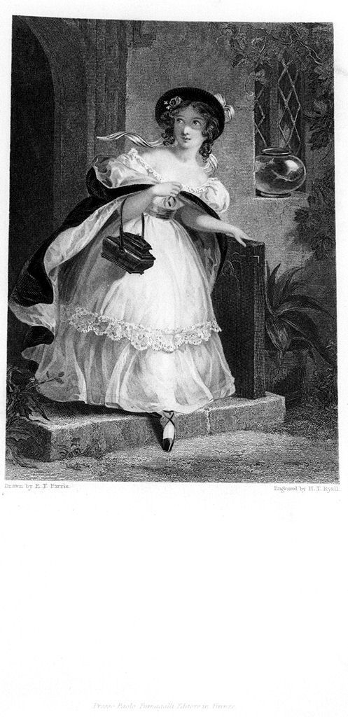 giovane donna fugge di casa (stampa, elemento d'insieme) di Ryall Henry Thomas (sec. XIX)