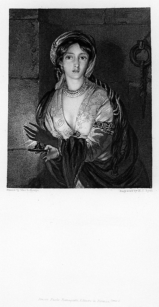 ritratto di donna con lucerna (stampa, elemento d'insieme) di Ryall Henry Thomas (sec. XIX)
