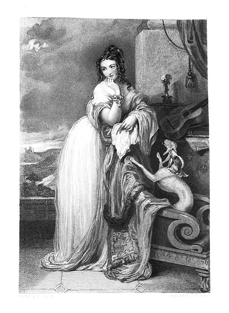 ritratto di donna con piccolo levriero (stampa, elemento d'insieme) di Ryall Henry Thomas (sec. XIX)
