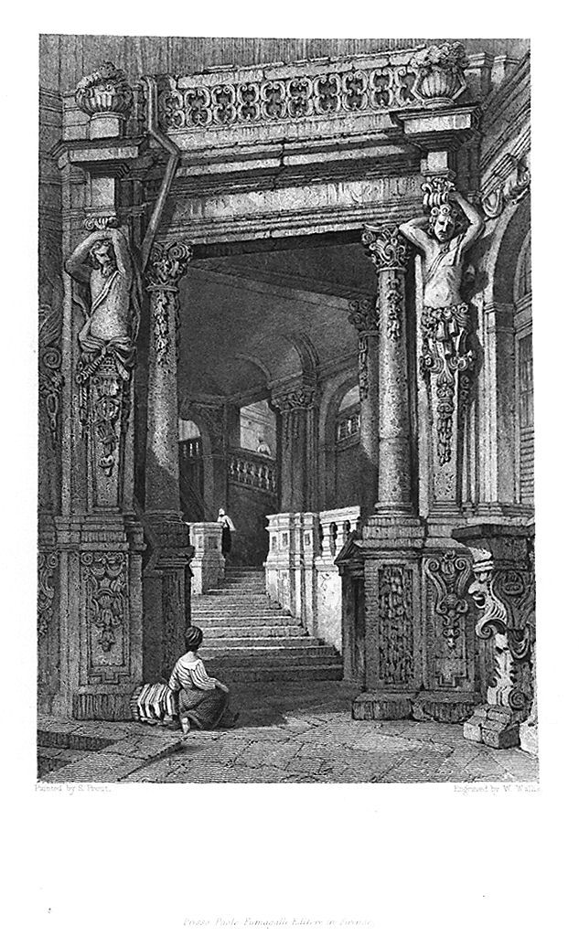 veduta dell'ingresso di un palazzo (stampa, elemento d'insieme) di Prout Samuel (sec. XIX)