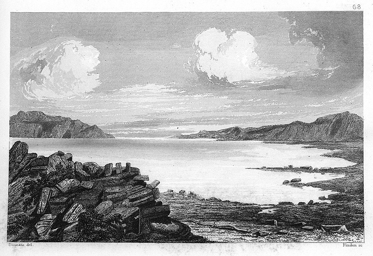 veduta del litorale del Mar Morto (stampa, elemento d'insieme) di Finden William (sec. XIX)