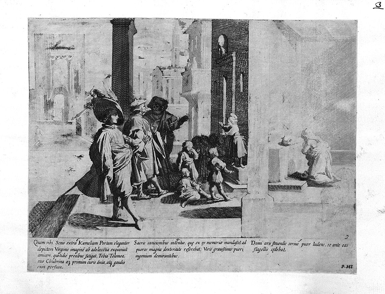 San Bernardino da Siena in atto di predicare (stampa smarginata, elemento d'insieme) di Capitelli Bernardino, Manetti Rutilio (sec. XVII)
