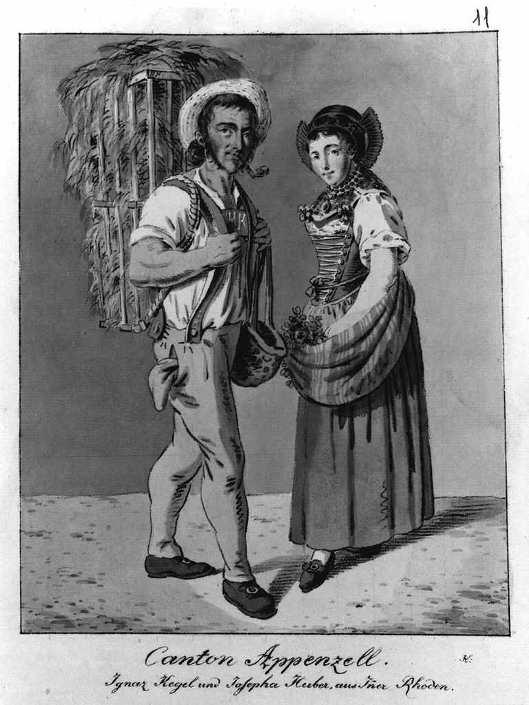costume del cantone di Appenzell (stampa a colori, elemento d'insieme) di Konig Franz Niklaus (sec. XIX, sec. XIX)