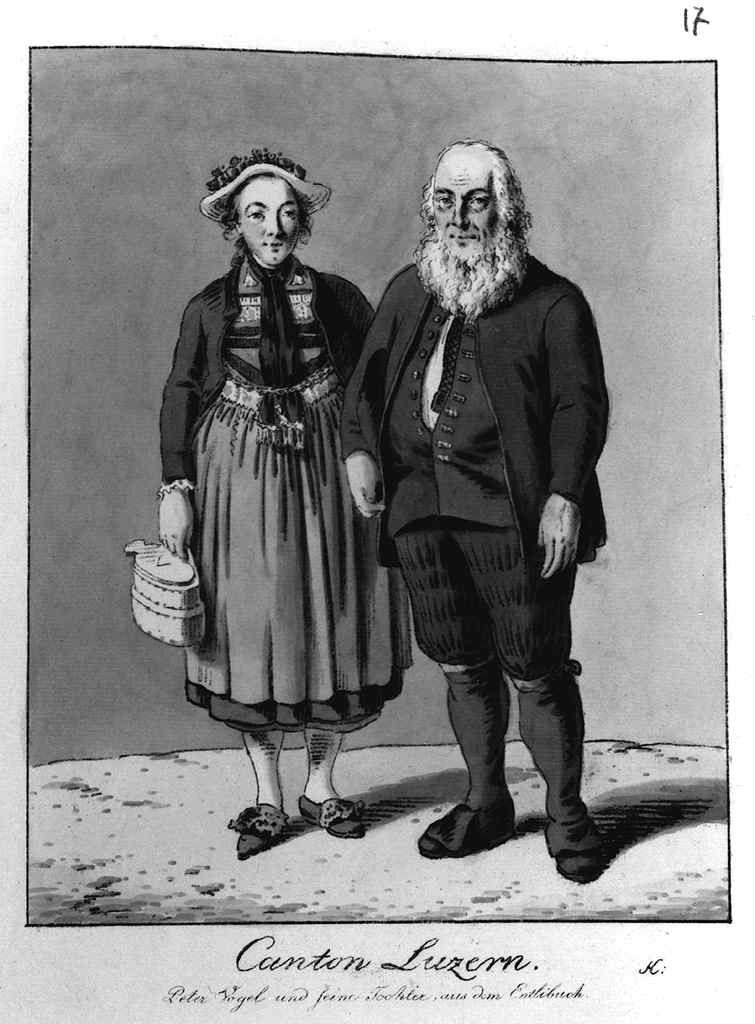 costumi del cantone di Lucerna (stampa a colori, elemento d'insieme) di Konig Franz Niklaus (sec. XIX, sec. XIX)