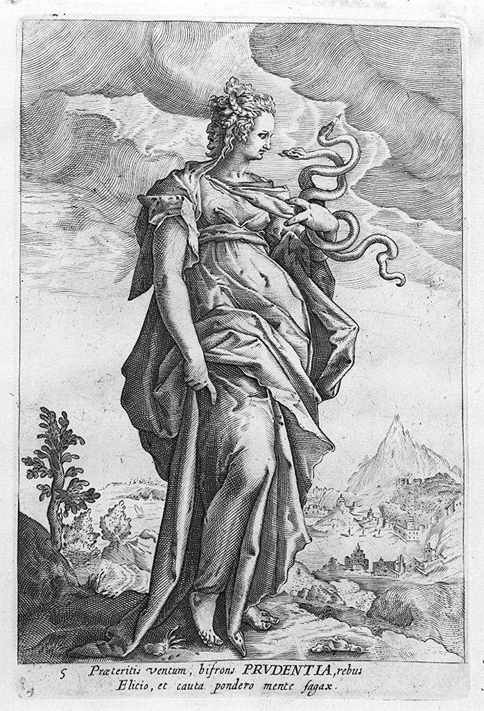Prudenza (stampa, elemento d'insieme) di Thomassin Philippe, Goltzius Hendrick (secc. XVI/ XVII)