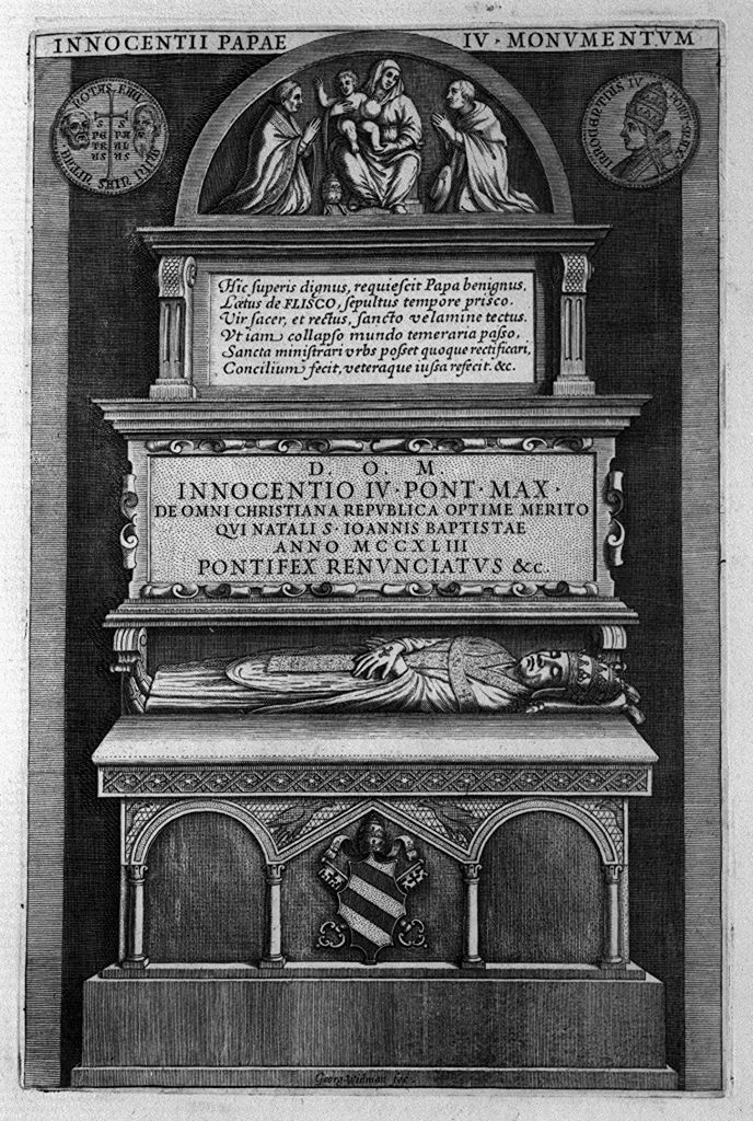 monumento sepolcrale di papa Innocenzo IV (stampa, elemento d'insieme) di Widman Giorgio (sec. XVII, sec. XVIII)