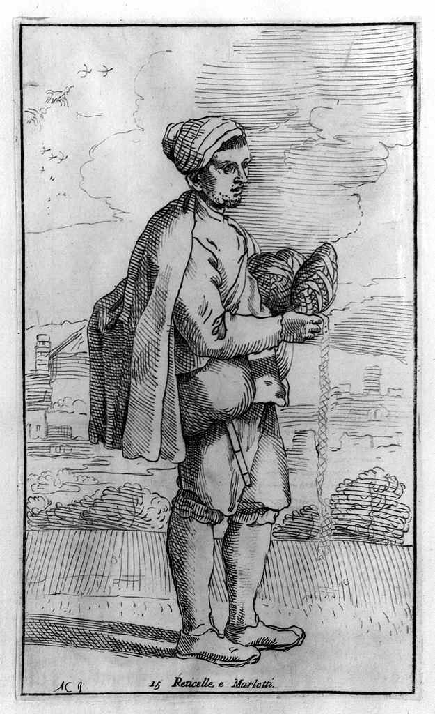 venditore di reticelle e merletti (stampa, elemento d'insieme) di Guillain Simon il Vecchio, Carracci Annibale (sec. XVII, sec. XVIII)