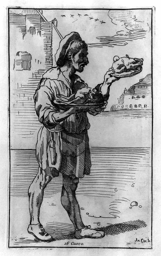 cuoco (stampa, elemento d'insieme) di Guillain Simon il Vecchio, Carracci Annibale (sec. XVII, sec. XVIII)