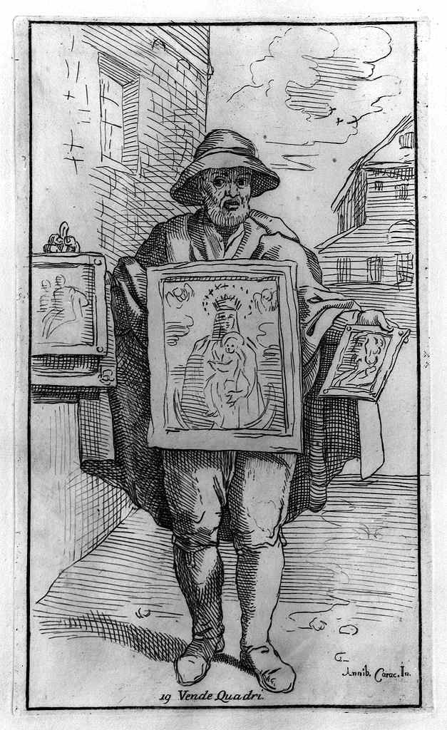 venditore di quadri (stampa, elemento d'insieme) di Guillain Simon il Vecchio, Carracci Annibale (sec. XVII, sec. XVIII)
