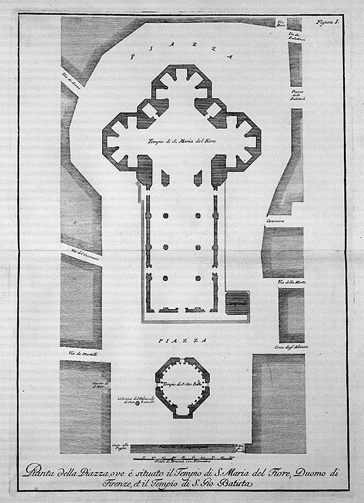 pianta del Duomo e del battistero di Firenze (stampa, elemento d'insieme) di Sgrilli Bernardo Sansone (sec. XVIII)