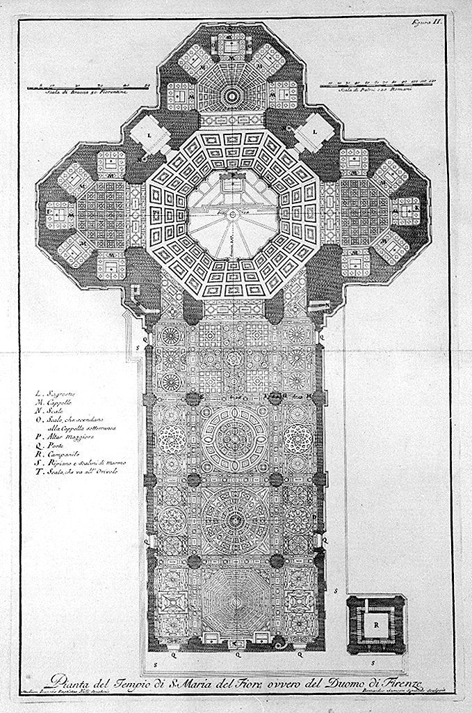 pianta e pavimento del Duomo di Firenze (stampa, elemento d'insieme) di Sgrilli Bernardo Sansone, Nelli Giovan Battista (sec. XVIII)
