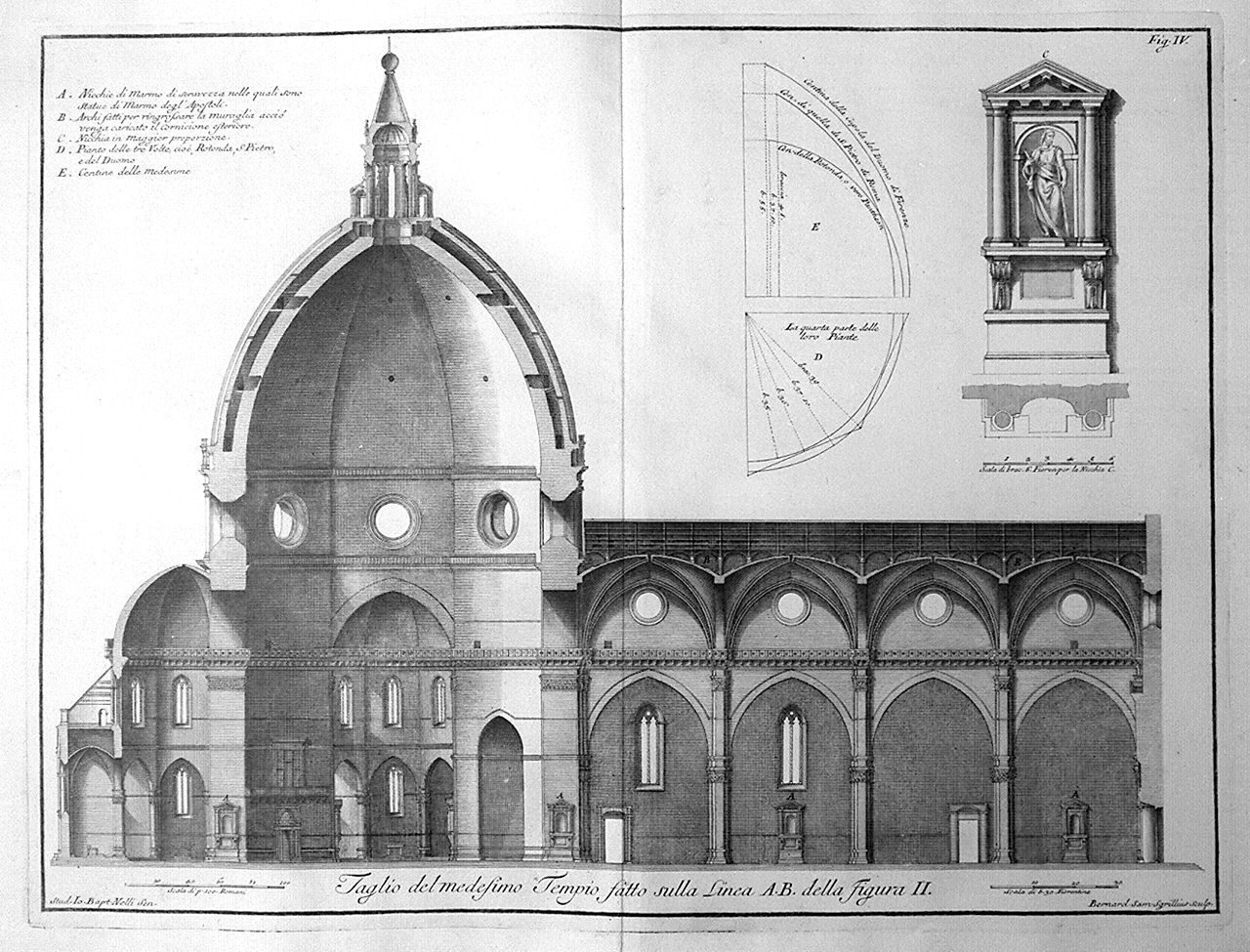 sezione architettonica del Duomo di Firenze (stampa, elemento d'insieme) di Sgrilli Bernardo Sansone, Nelli Giovan Battista (sec. XVIII)