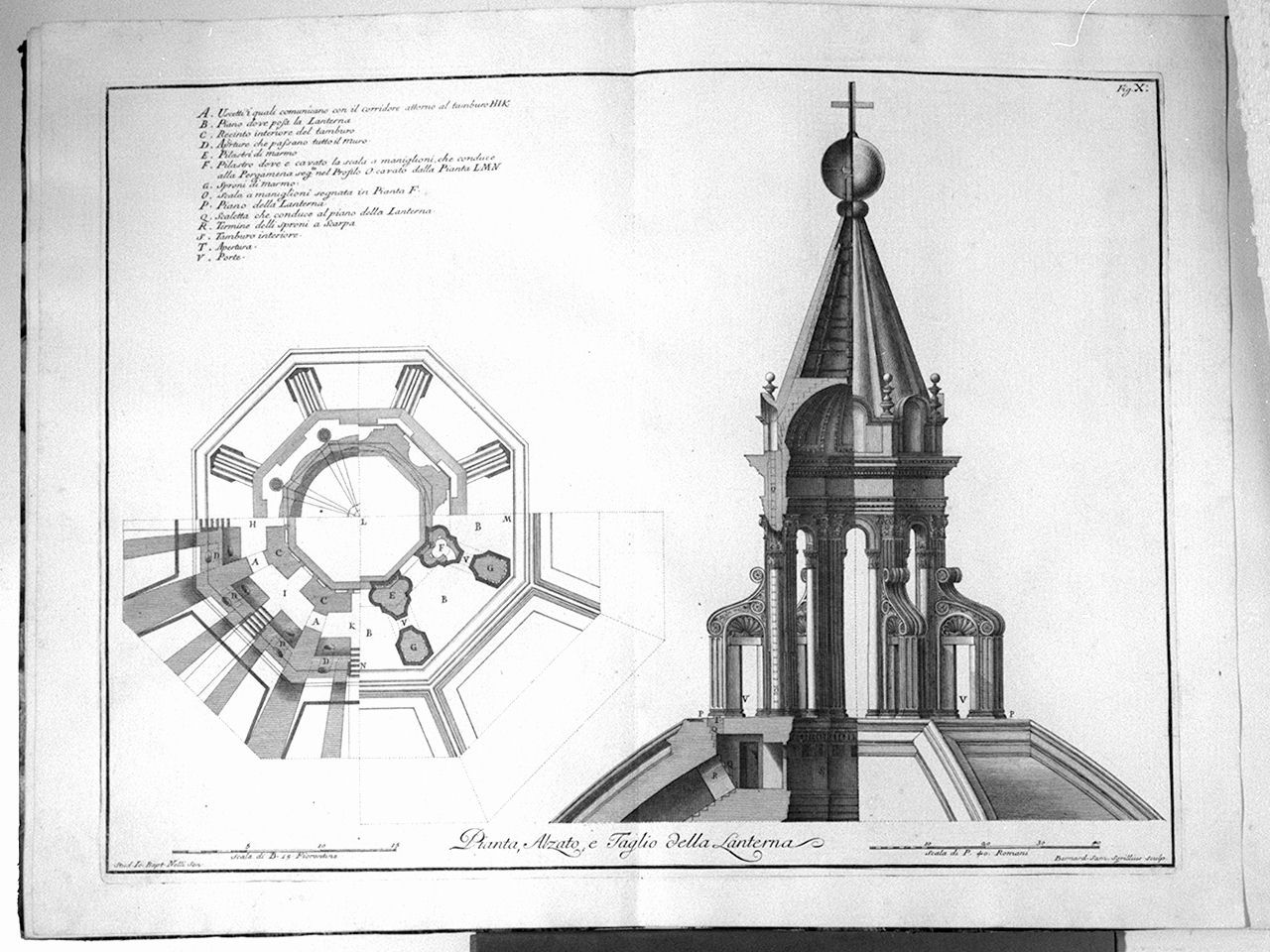 pianta e sezione della lanterna del Duomo di Firenze (stampa, elemento d'insieme) di Sgrilli Bernardo Sansone, Nelli Giovan Battista (sec. XVIII)