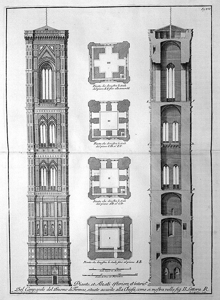 pianta e sezione del campanile del Duomo di Firenze (stampa, elemento d'insieme) di Sgrilli Bernardo Sansone (sec. XVIII)