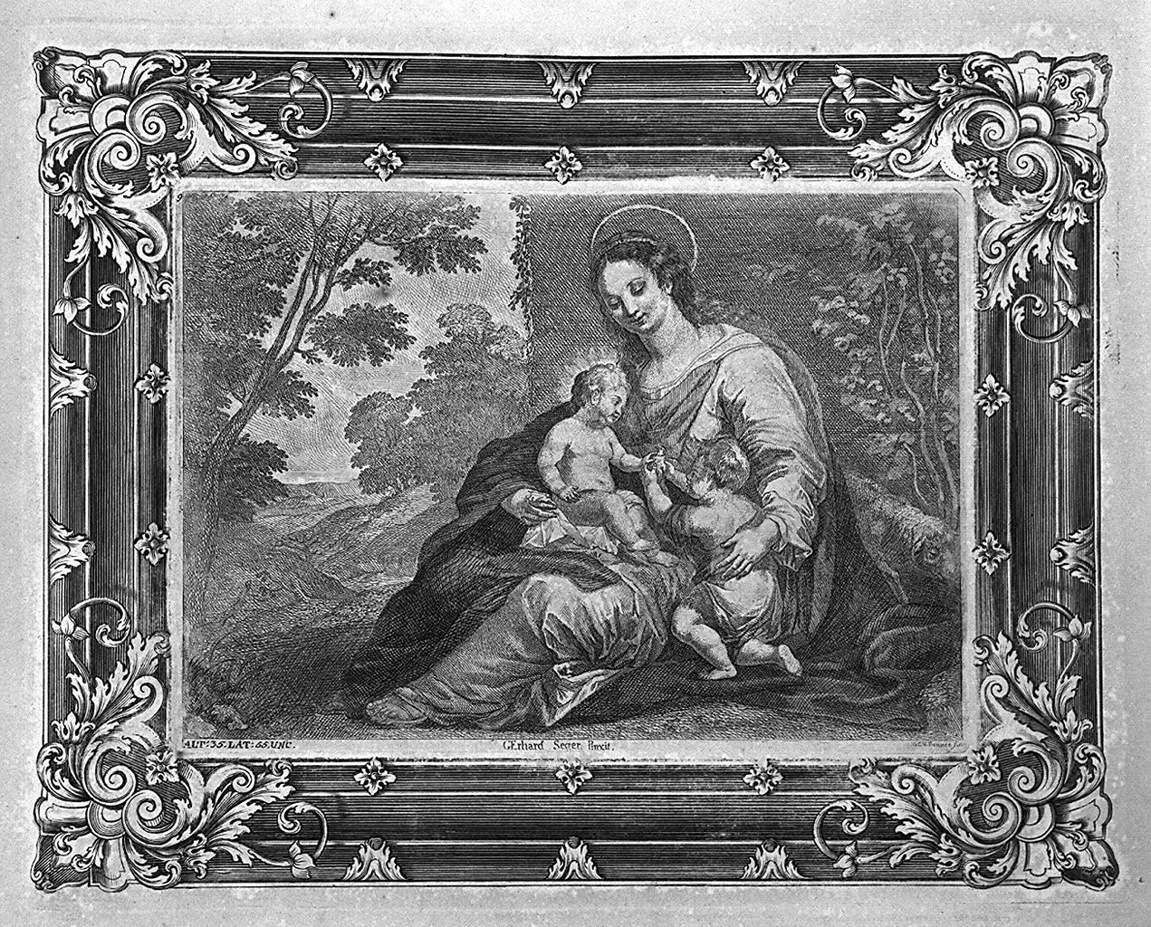 Madonna con Bambino e San Giovannino (stampa, stampa composita) di Prenner Anton Joseph von (sec. XVIII)