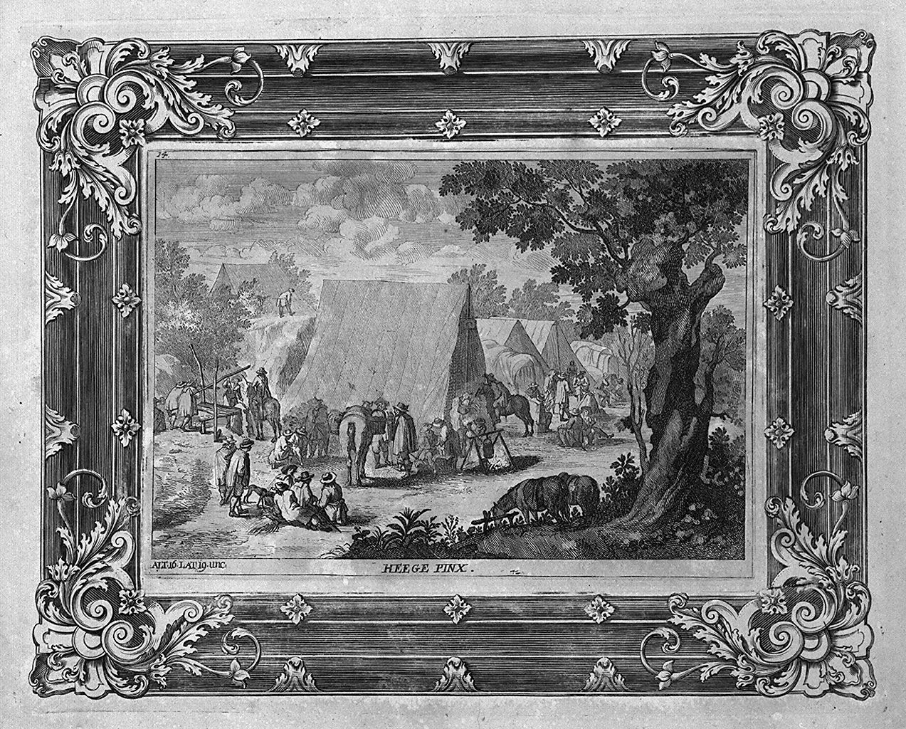 accampamento (stampa, stampa composita) di Prenner Anton Joseph von, Hoecke Robert van der (sec. XVIII)