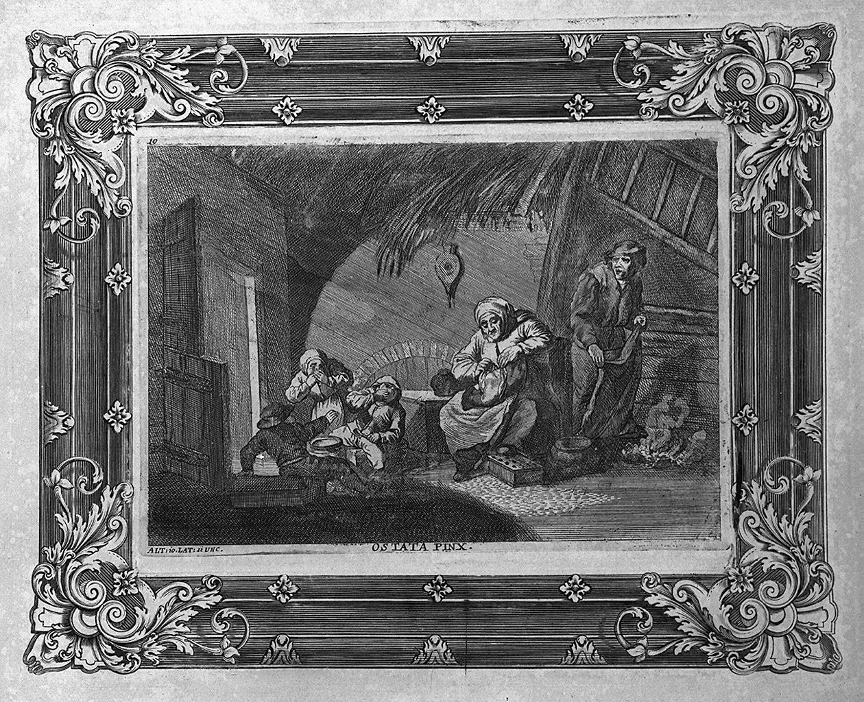 famiglia di contadini in una capanna (stampa, stampa composita) di Prenner Anton Joseph von (sec. XVIII)
