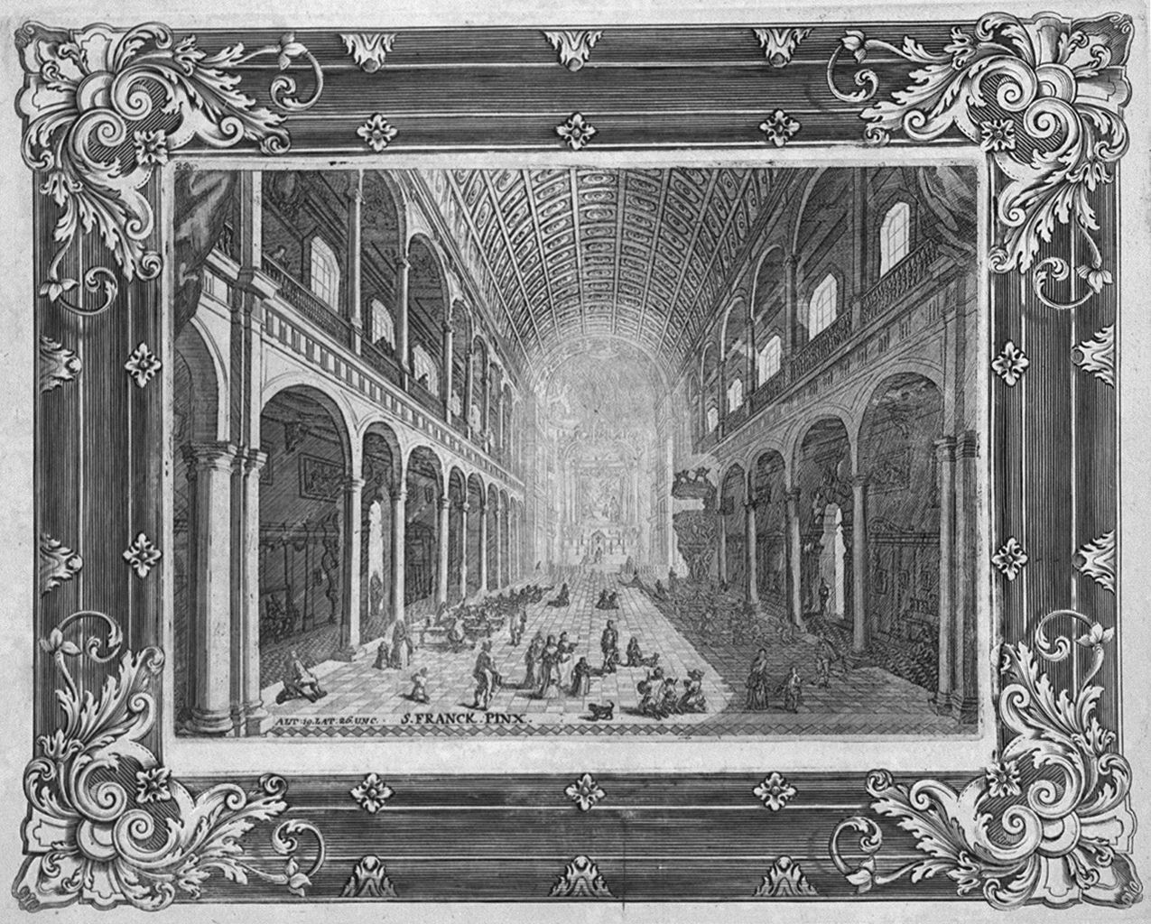 interno della chiesa dei Gesuiti ad Anversa (stampa, stampa composita) di Prenner Anton Joseph von (sec. XVIII)